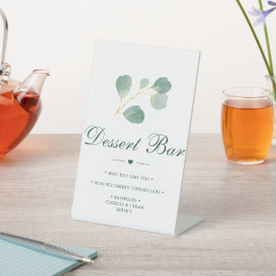 Elegante Eucalyptus groen bruiloft dessert bar Reclamebord Met Voetstuk