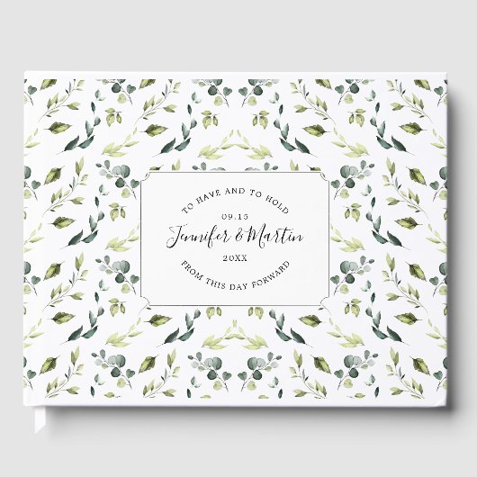 Elegante eucalyptus & groen bruiloft gastenboek (Voorkant)