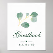 Elegante Eucalyptus groen bruiloft gastenboek teke Poster