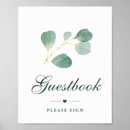 Elegante Eucalyptus groen bruiloft gastenboek teke Poster