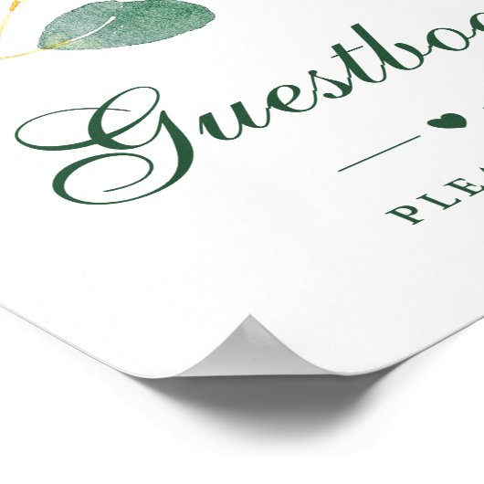 Elegante Eucalyptus groen bruiloft gastenboek teke Poster (Hoek)