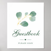 Elegante Eucalyptus groen bruiloft gastenboek teke Poster (Voorkant)