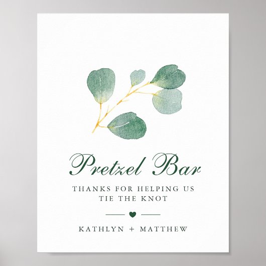 Elegante Eucalyptus groen bruiloft Pretzel Bar Poster