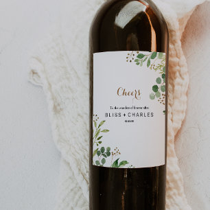 Elegante Eucalyptus Groen Bruiloft Wijn Labels Etiket