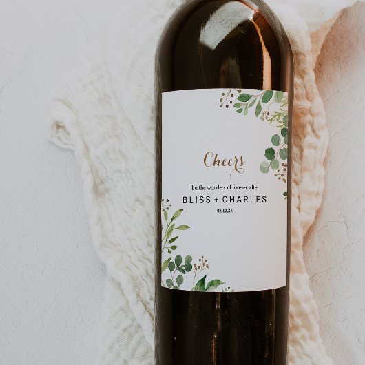 Elegante Eucalyptus Groen Bruiloft Wijn Labels Etiket