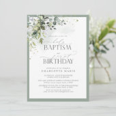 Elegante Eucalyptus groen doop 1e verjaardag Kaart (Staand voorkant)