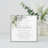 Elegante Eucalyptus Groen Eerste Heilige Communie Kaart (Staand voorkant)