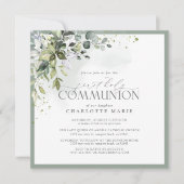 Elegante Eucalyptus Groen Eerste Heilige Communie Kaart (Voorkant)