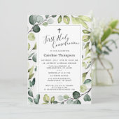 Elegante Eucalyptus Groen Eerste Heilige Communie Kaart (Staand voorkant)