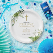 Elegante Eucalyptus Groen Eerste Heilige Communie Papieren Bordje (Feest)
