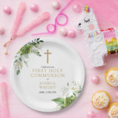 Elegante Eucalyptus Groen Eerste Heilige Communie Papieren Bordje (Feest)