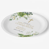 Elegante Eucalyptus Groen Eerste Heilige Communie Papieren Bordje (Gekanteld)