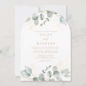 Elegante Eucalyptus groen en gouden trouwboog Kaart (Voorkant)