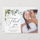Elegante Eucalyptus groen FOTO bruiloft Bedankkaart (Voorkant)