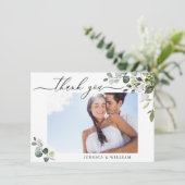 Elegante Eucalyptus groen FOTO bruiloft Bedankkaart (Staand voorkant)