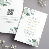 Elegante eucalyptus groen goud QR RSVP bruiloft Kaart