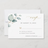Elegante eucalyptus groen gouden bruiloft RSVP kaartje (Voorkant)
