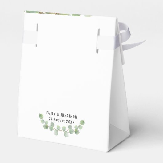 Elegante Eucalyptus groen gouden namen datum wit Bedankdoosjes (Achterkant)