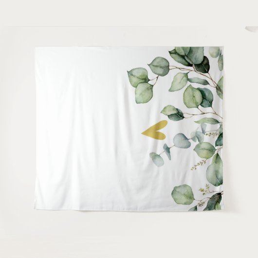 Elegante Eucalyptus groen hart bruiloft achtergron Wandkleed (Voorkant (horizontaal))