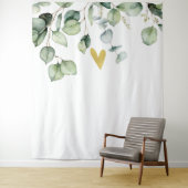 Elegante Eucalyptus groen hart bruiloft achtergron Wandkleed (In situ)