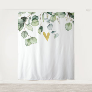Elegante Eucalyptus groen hart bruiloft achtergron Wandkleed