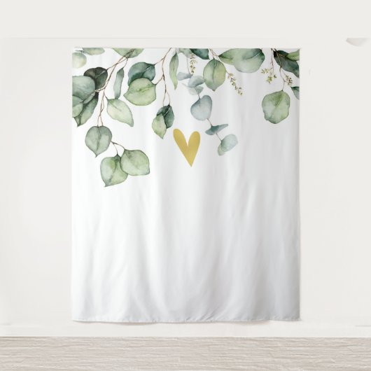 Elegante Eucalyptus groen hart bruiloft achtergron Wandkleed (Voorkant)