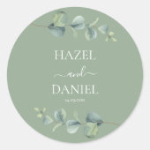Elegante Eucalyptus Groen Huwelijk Ronde Sticker (Voorkant)