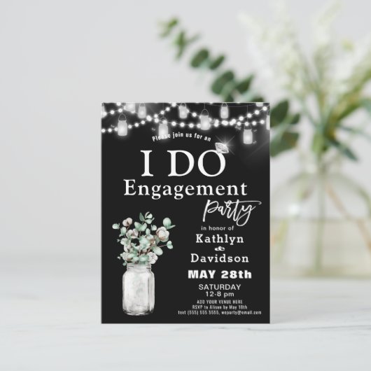 Elegante Eucalyptus groen Ik doe verlovingsfeest Uitnodiging Briefkaart (Staand voorkant)