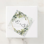 Elegante eucalyptus groen initialen bruiloft bedankjes labels (In situ)