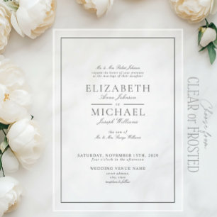 Elegante Eucalyptus Groen Klassiek Schrift Huwelij Acryl Uitnodigingen