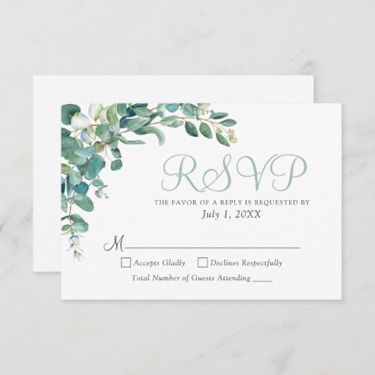 Elegante Eucalyptus groen laat bruiloft RSVP (Voorkant / Achterkant)