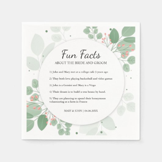 Elegante Eucalyptus Groen Leuke Feiten Trouwen Servet (Voorkant)