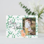 Elegante Eucalyptus Groen Perzik Bloem Save The Date (Staand voorkant)