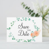 Elegante Eucalyptus Groen Perzik Bloem Save The Date (Staand voorkant)
