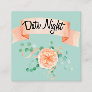 Elegante Eucalyptus Groen Perzik Date Night Kaart Vierkante Visitekaartje