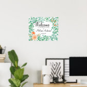 Elegante Eucalyptus Groen Perzik Douche Poster (Thuiskantoor)