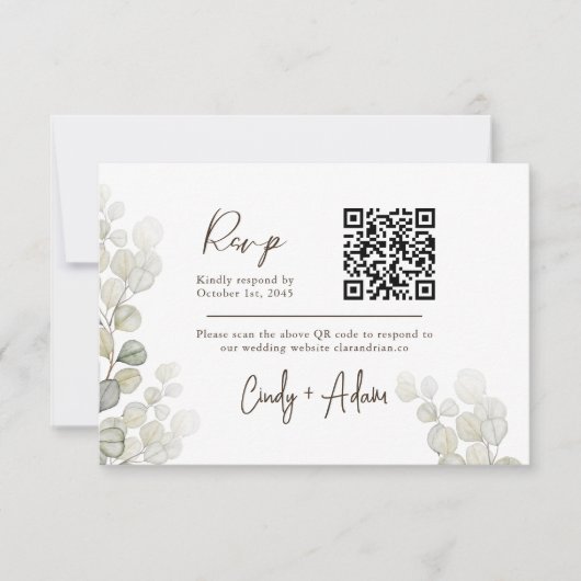 Elegante Eucalyptus groen QR Code bruiloft RSVP Kaartje (Voorkant)