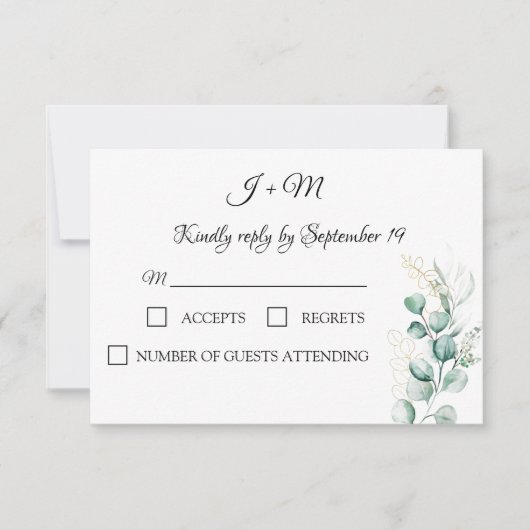 Elegante Eucalyptus groen rustieke moderne RSVP (Voorkant)