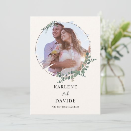 Elegante Eucalyptus Groen Script Foto Kaart (Staand voorkant)