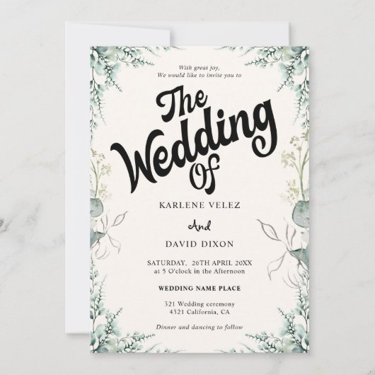 Elegante Eucalyptus Groen Script Foto Kaart (Achterkant)