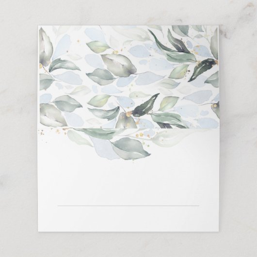 Elegante Eucalyptus groen stoffige blauwe bruiloft Plaatskaartje (Buitenkant ongevouwen)