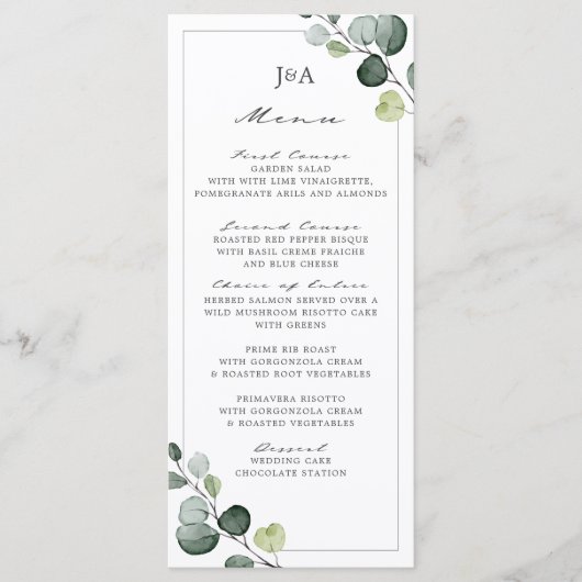 Elegante Eucalyptus groen vier gangen Menu (Voorkant)