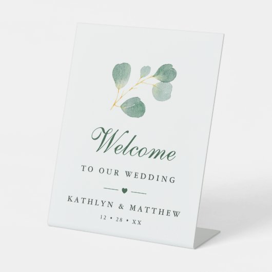 Elegante Eucalyptus groen welkom Reclamebord Met Voetstuk (Voorkant)