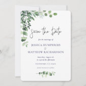 Elegante Eucalyptus Groen Wit Bruiloft Flat Save The Date (Voorkant)
