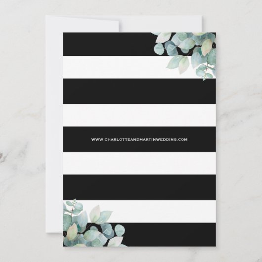 Elegante Eucalyptus groen zwart wit bruiloft Save The Date (Achterkant)