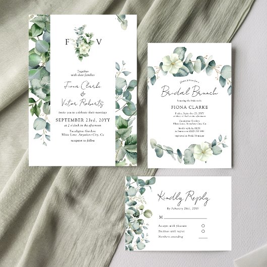 Elegante Eucalyptus Groene Beginletters Trouwen Kaart