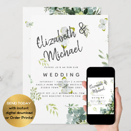 Elegante Eucalyptus Groene Bladeren Smaragd Bruilo Kaart