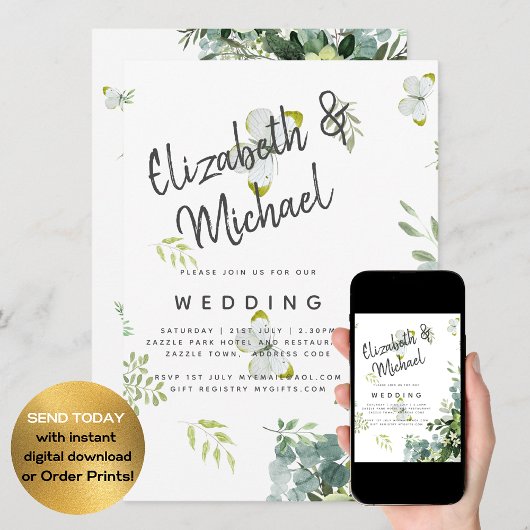 Elegante Eucalyptus Groene Bladeren Smaragd Bruilo Kaart