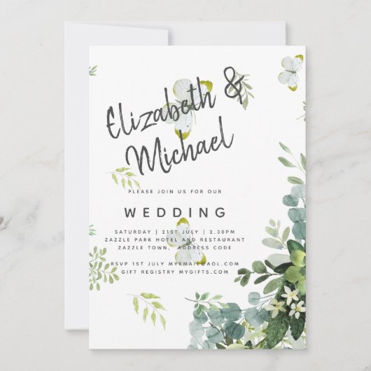 Elegante Eucalyptus Groene Bladeren Smaragd Bruilo Kaart (Voorkant)