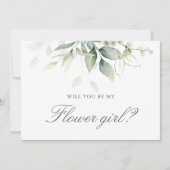 Elegante Eucalyptus Groene Bloemenmeisje Aanzoek Kaart (Voorkant)